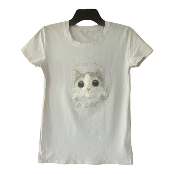 Cute short sleeve t-shirt with cat graphic print - Picture 1 of 5